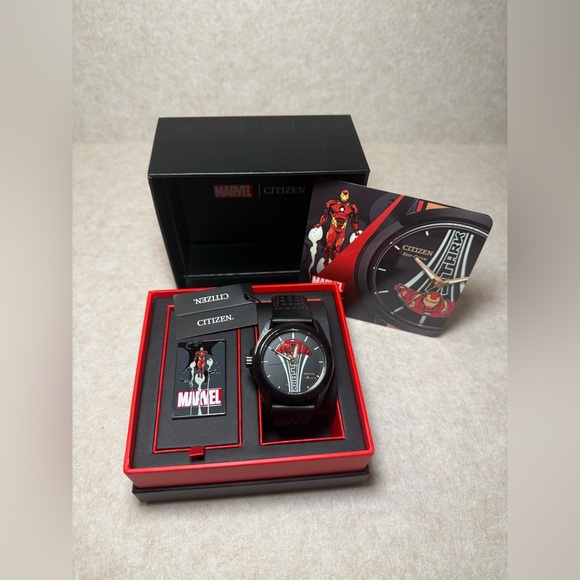 Citizen Other - Citizen Marvel Disney Official Iron Man Stainless Steel Leather Watch & Pin,NWT
